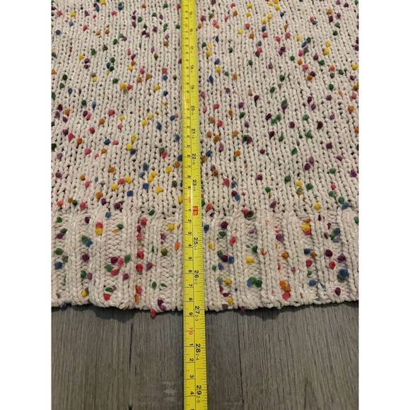 Seven 7 Rainbow Chunky Knit Sweater Women’s Large Popcorn White Pom Pom Cream - Picture 4 of 6